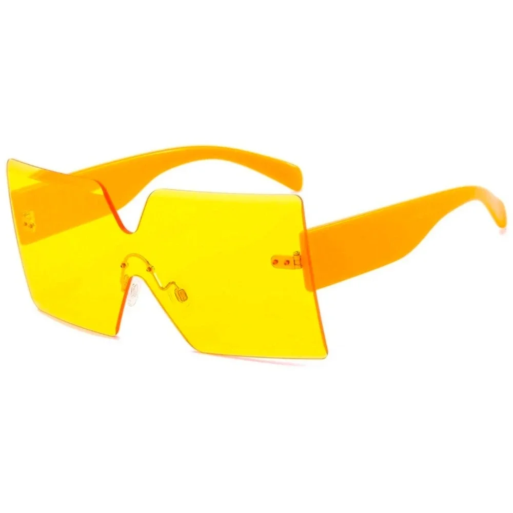 Shield Sunglasses Womens OS Yellow New Rimless Oversized Square Futuristic Rave